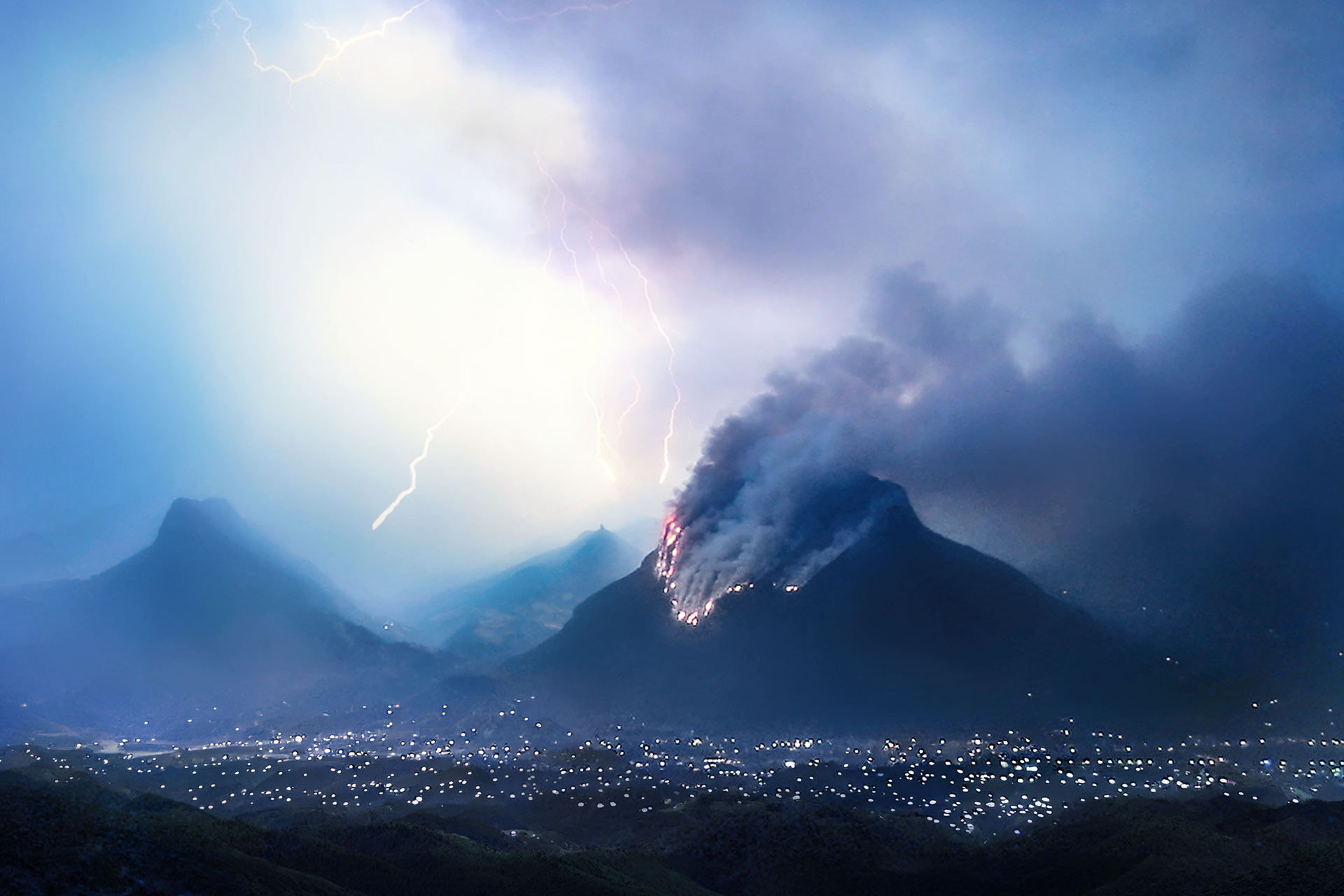 Paysage apocalyptique orage incendie Grenoble – photographie artistique
